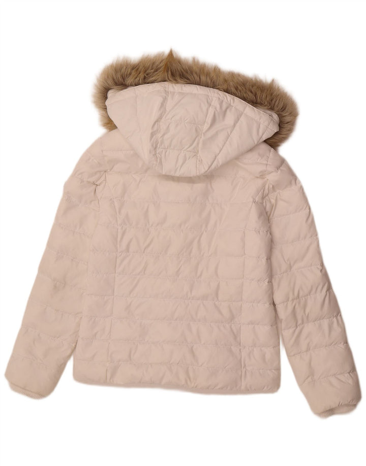 TOMMY HILFIGER Womens Hooded Padded Jacket UK 10 Small White Polyester
