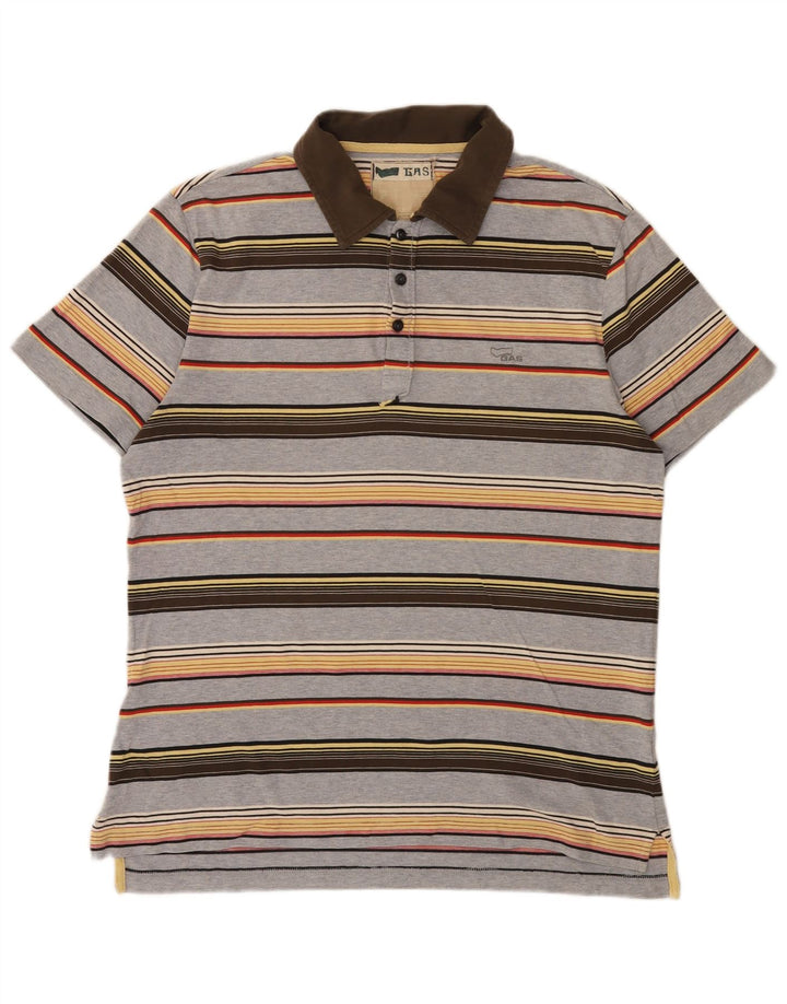 Gas Polo Homme Gris Moyen Rayé Coton