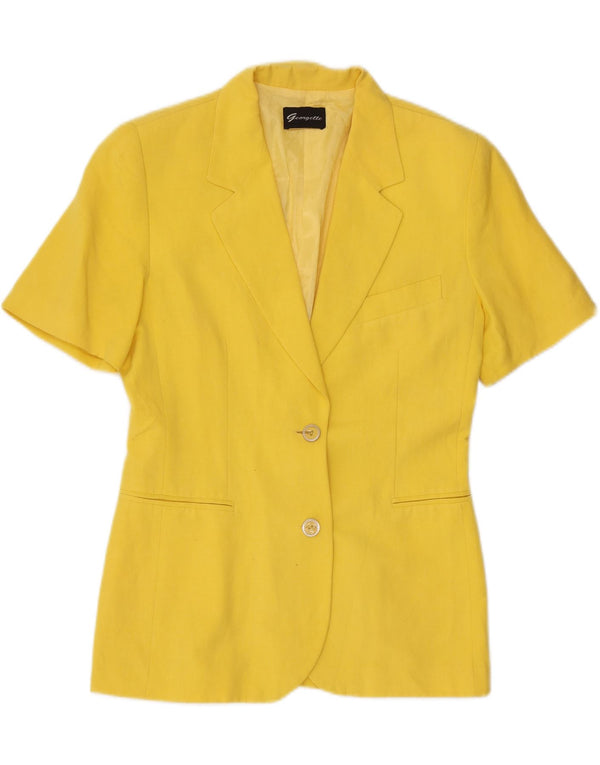 VINTAGE Womens Short Sleeve 2 Button Blazer Jacket UK 12 Medium Yellow