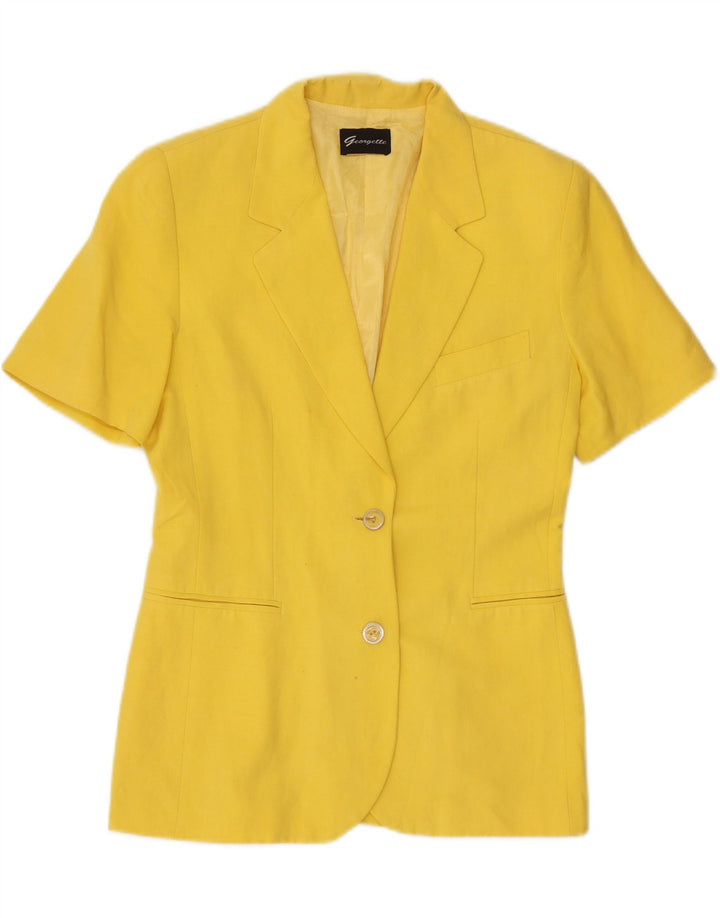 VINTAGE Femme Manches Courtes 2 Bouton Blazer Veste UK 12 Jaune Moyen