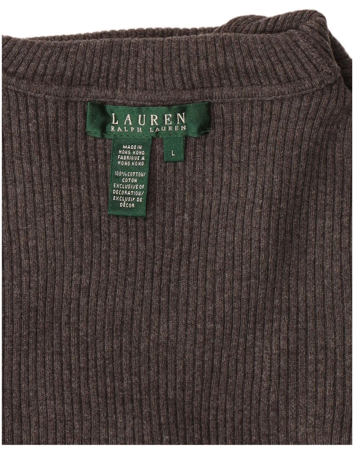 RALPH LAUREN Pull col roulé pour femme UK 14 Grand coton gris