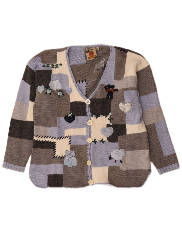 vintage Womens Graphic Cardigan Sweater UK 10 Petit patchwork multicolore