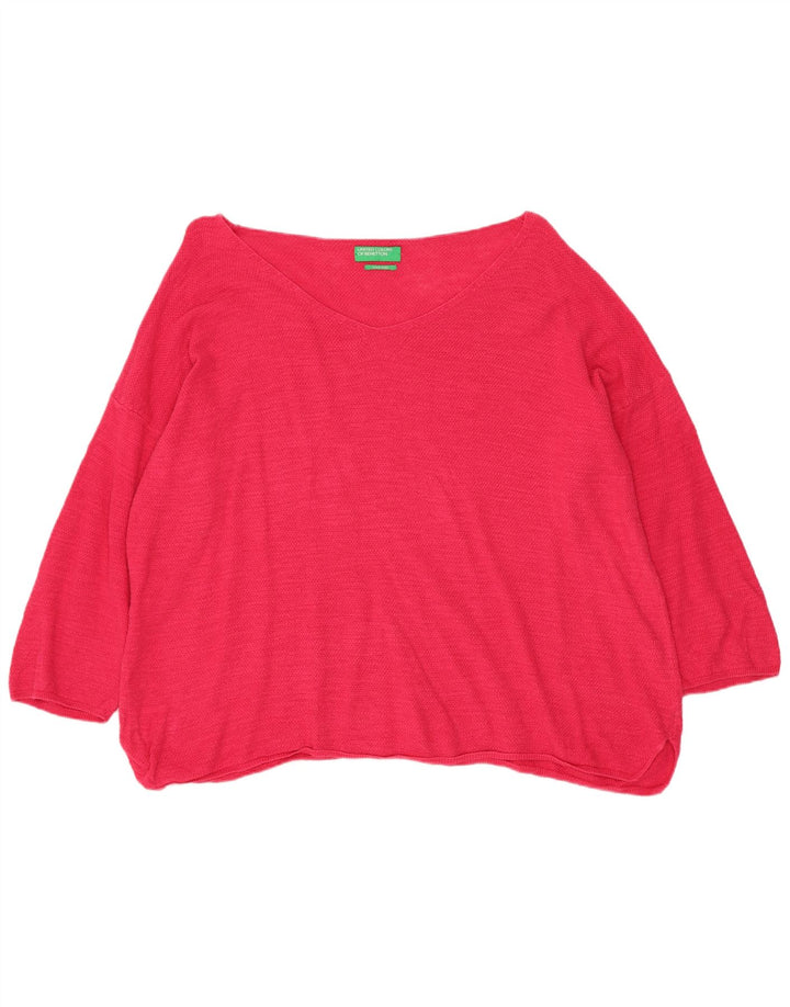 Benetton Pull surdimensionné à col bateau pour femme UK 14 en coton rose moyen