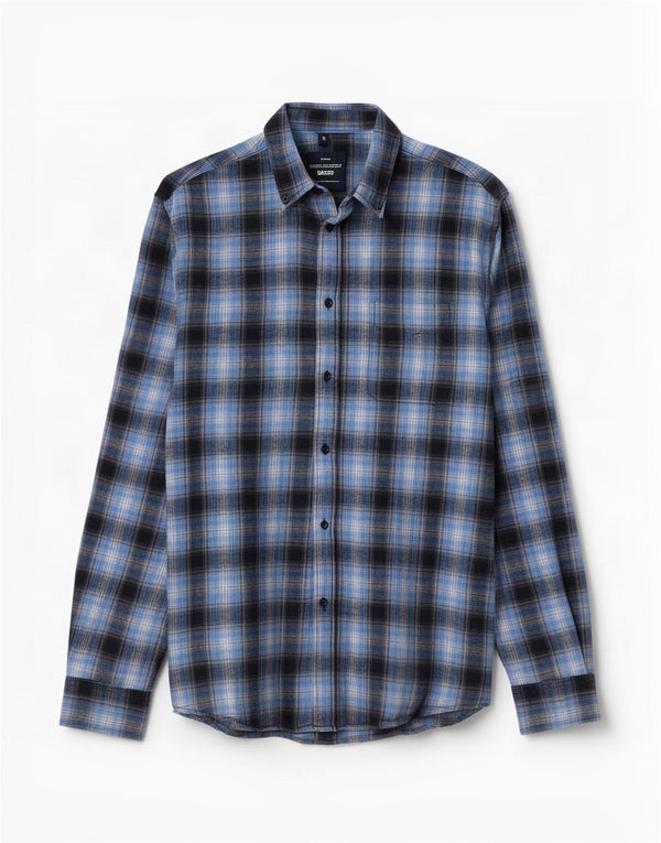 Camargue Chemise Flanelle Homme Bleu Moyen Carreaux Coton