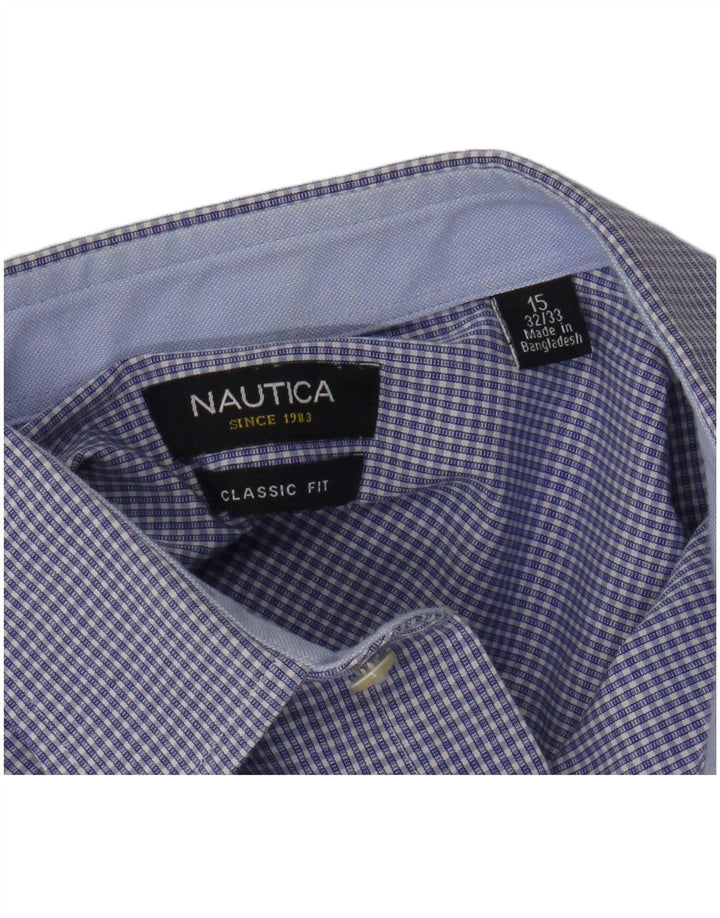 NAUTICA Chemise coupe classique pour homme Taille 15 Coton à carreaux bleu moyen