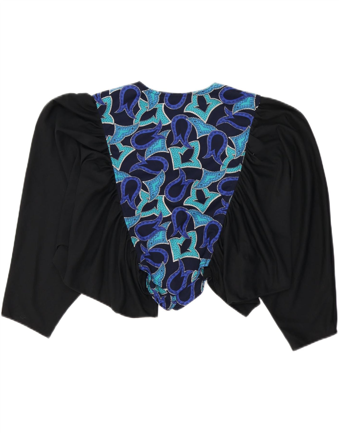 VINTAGE Femmes Crop Abstract Pattern Shirt Blouse UK 16 Grand Noir