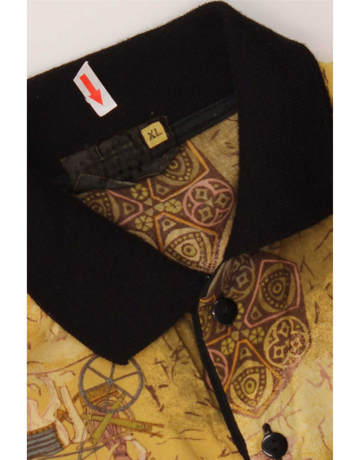 vintage Mens Abstract Pattern Graphic Polo XL Rayonne Jaune