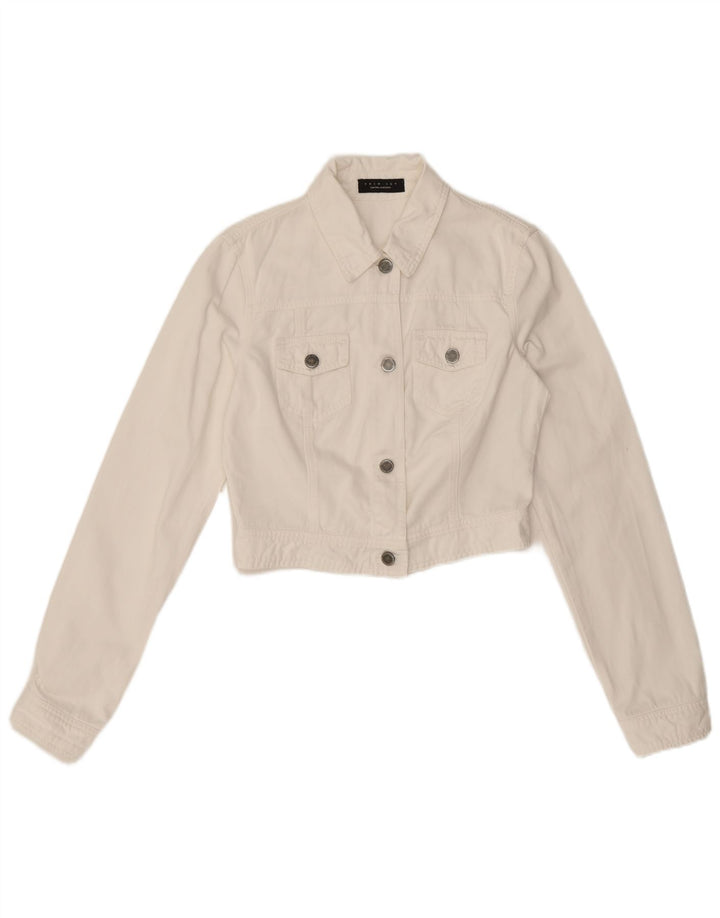Twin-Set Veste en jean courte pour femme UK 12 Blanc moyen