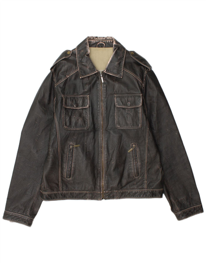 Le Frog Veste en cuir militaire pour femme IT 52 2XL Noir