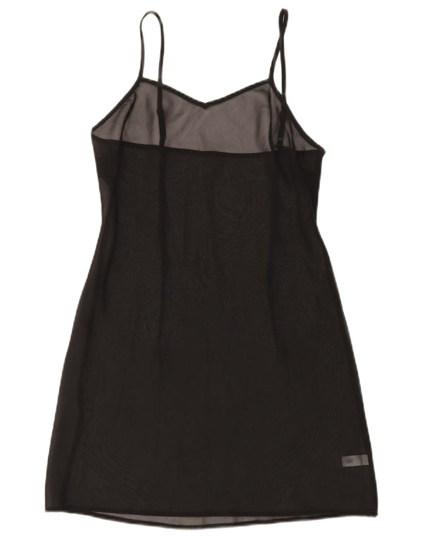 vintage Femmes Voir à travers Slip Dress UK 8 Petite Soie Noire