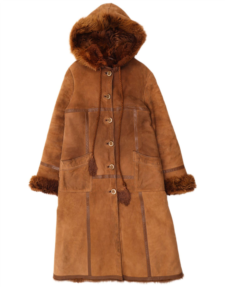 manteau en peau de mouton vintage femme UK 14 Brun moyen
