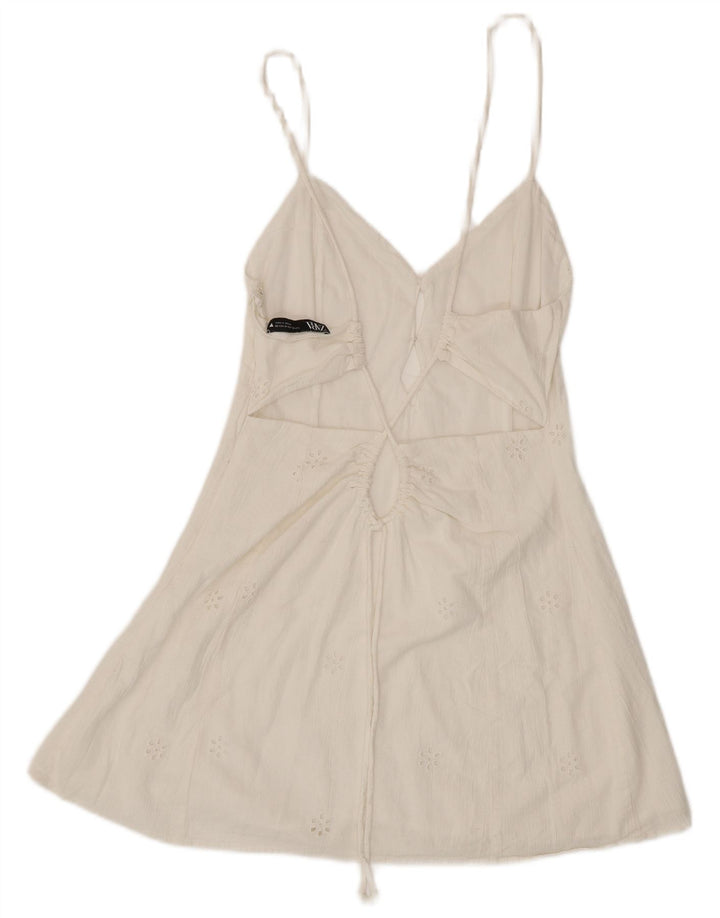 ZARA Robe d'été pour femme UK 12 en coton floral blanc moyen