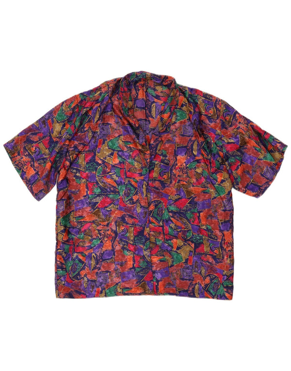 vintage Womens Abstract Pattern Shirt Blouse UK 16 Grand Multicolore