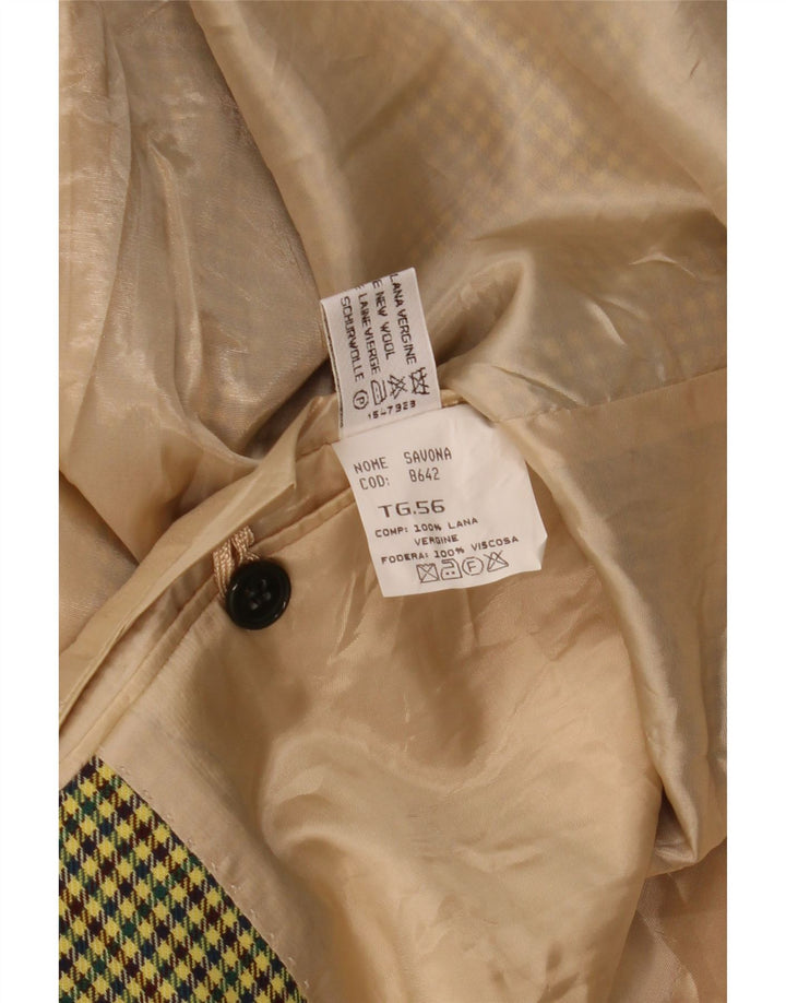 vintage Homme 2 Bouton Blazer Veste IT 56 3XL Jaune Pied-de-poule Laine