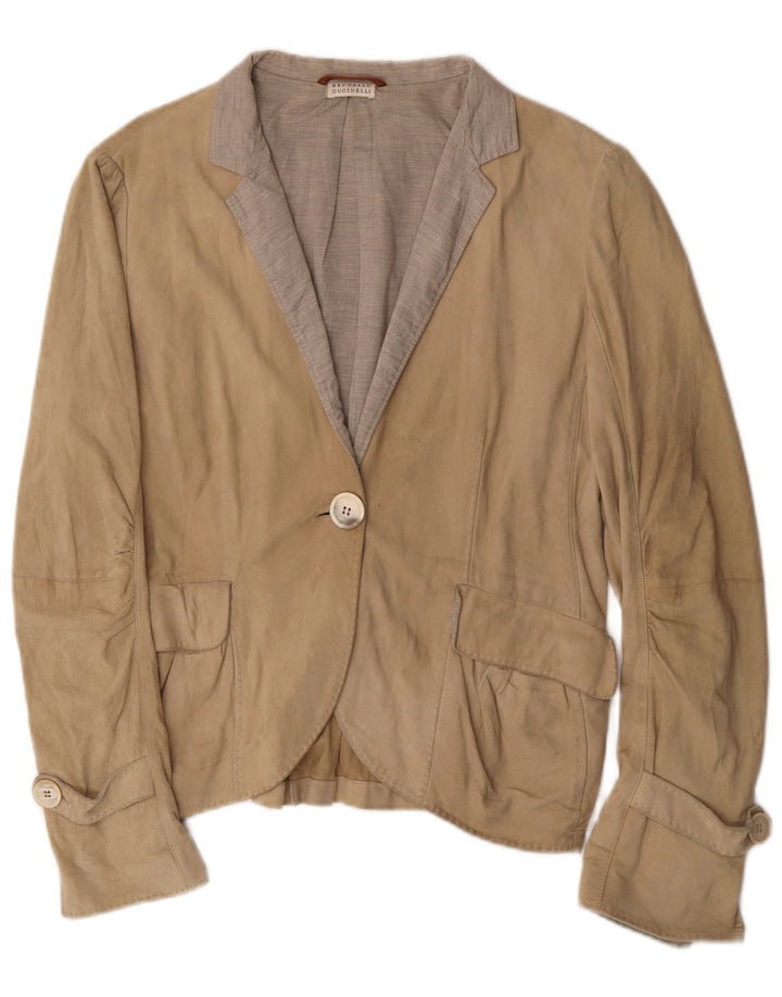 Brunello Cucinelli Veste blazer 1 bouton pour femme UK 12 Beige moyen classique