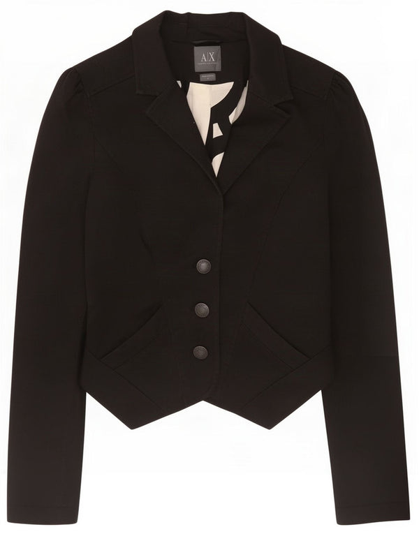 Armani Veste blazer courte à 3 boutons pour femme UK 12 Coton noir moyen