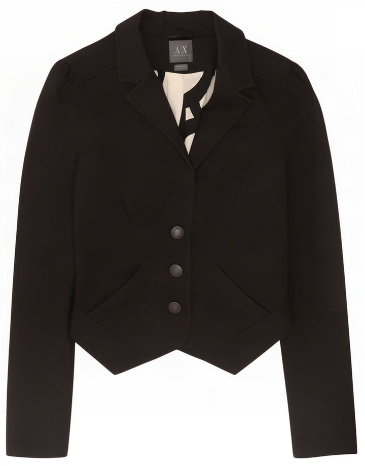 Armani Veste blazer courte à 3 boutons pour femme UK 12 Coton noir moyen