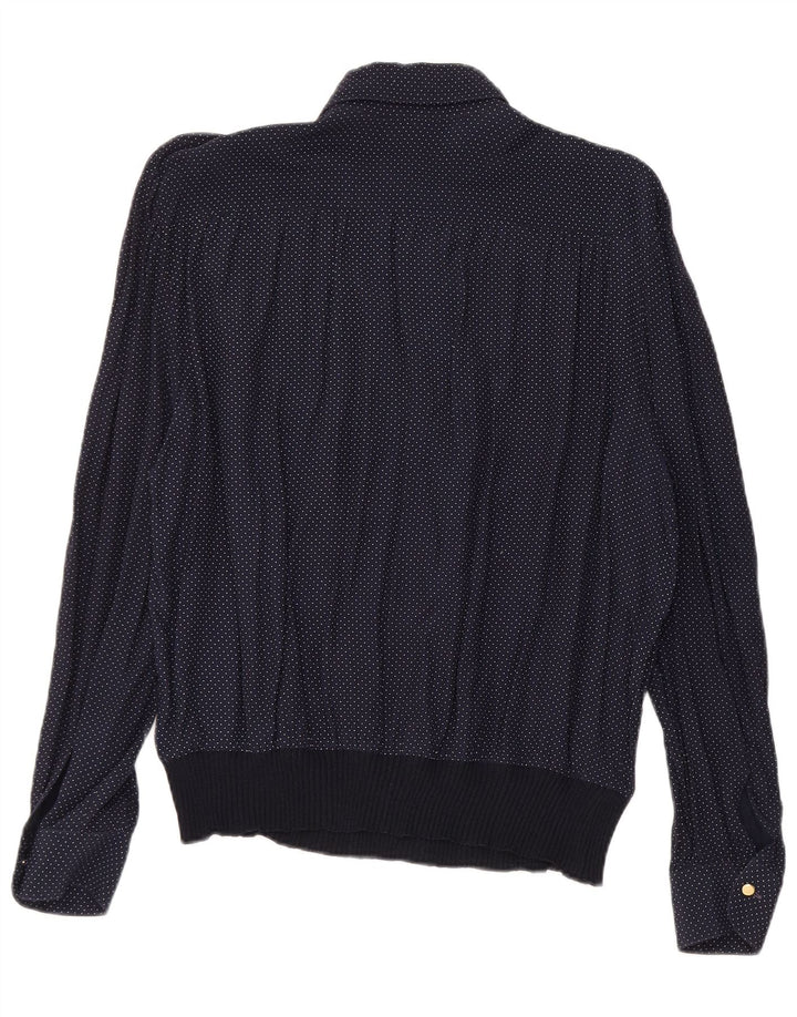 VINTAGE Chemisier Chemise Femme UK 16 Grande Viscose Tachée Bleu Marine