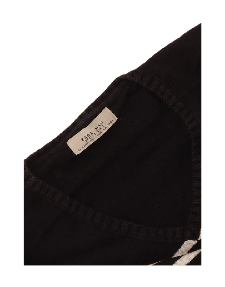 Zara Pull Col V Homme XL Noir Rayé