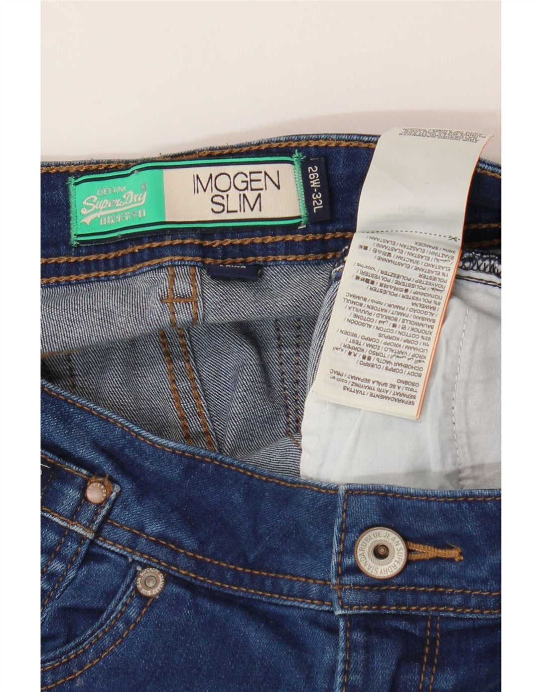 Superdry Jean Slim Imogen Femme W26 L32 Bleu Coton