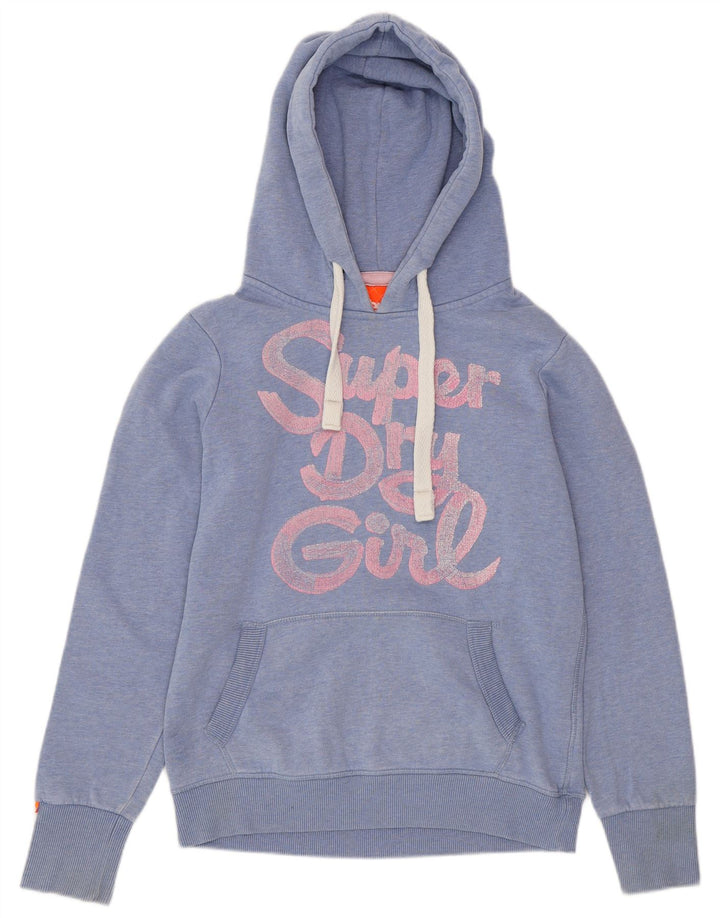 SUPERDRY Pull à capuche graphique pour femme UK 14 Bleu moyen en coton moucheté
