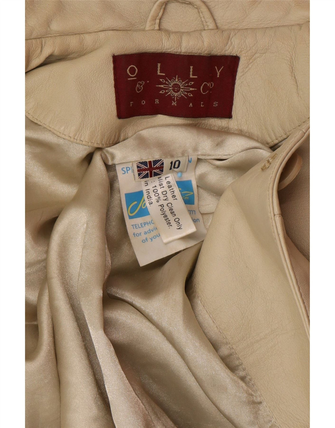 OLLY & CO Manteau en cuir pour femme UK 10 Petit cuir beige