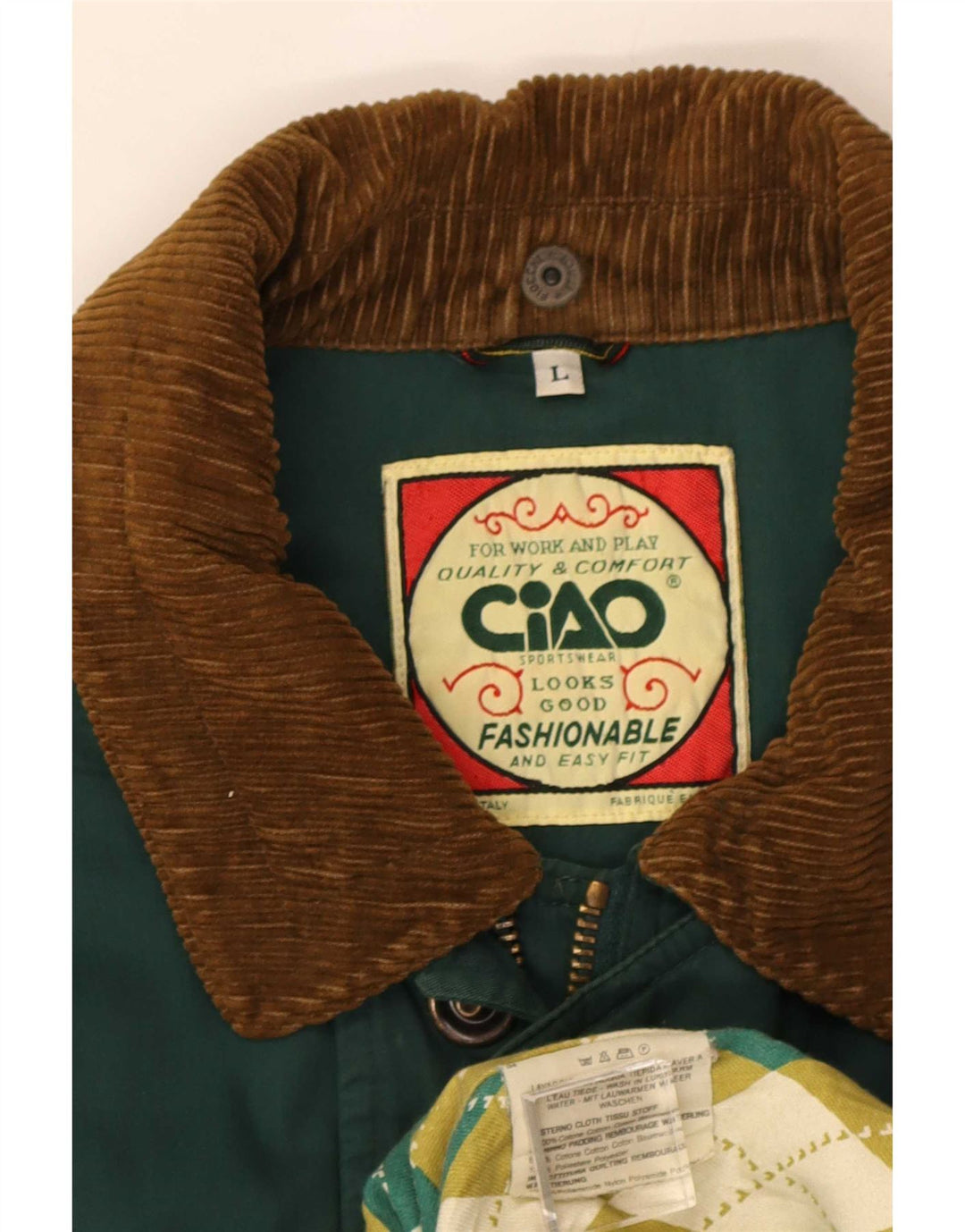 Ciao Manteau Homme UK 40 Grand Coton Colorblock Vert