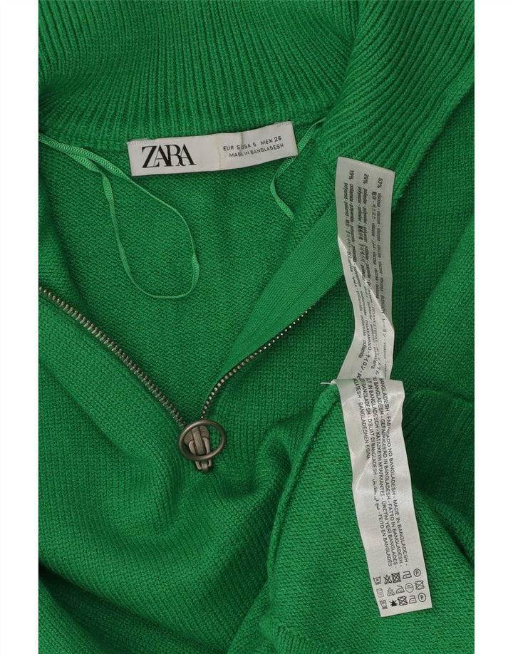 Zara Pull surdimensionné à col zippé pour femme UK 10 Petit polyester vert