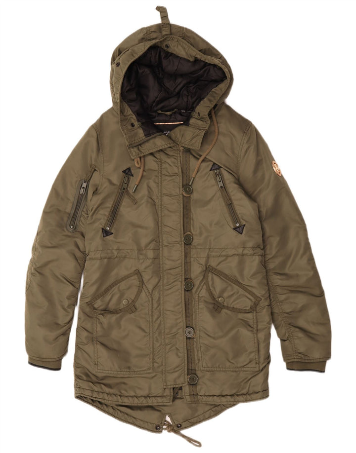 Superdry Parka à capuche pour femme UK 10 Small Vert Polyester