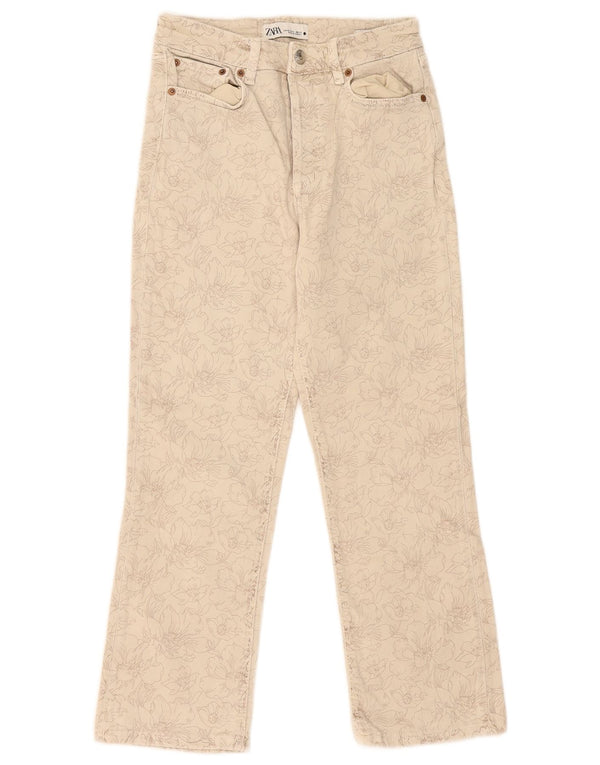 Zara Femme Jean Court Petit W28 L25 Beige Floral Coton