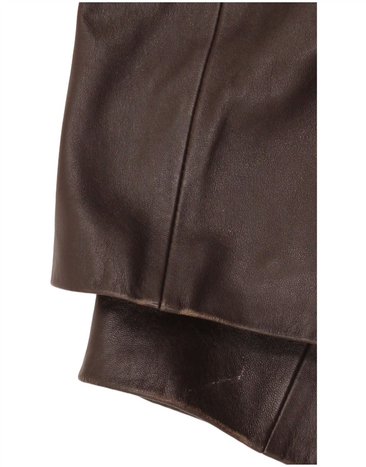 vintage Femme 3 Boutons Veste Blazer En Cuir UK 18 XL Cuir Marron