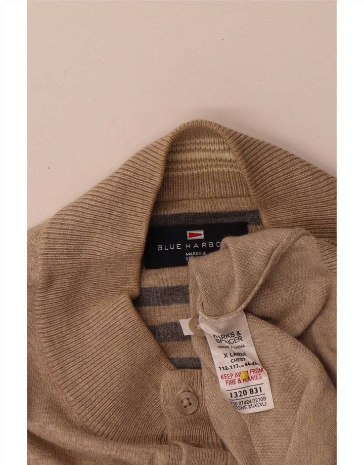 Marks & Spencer Pull à col boutonné Blue Harbour pour homme XL Beige