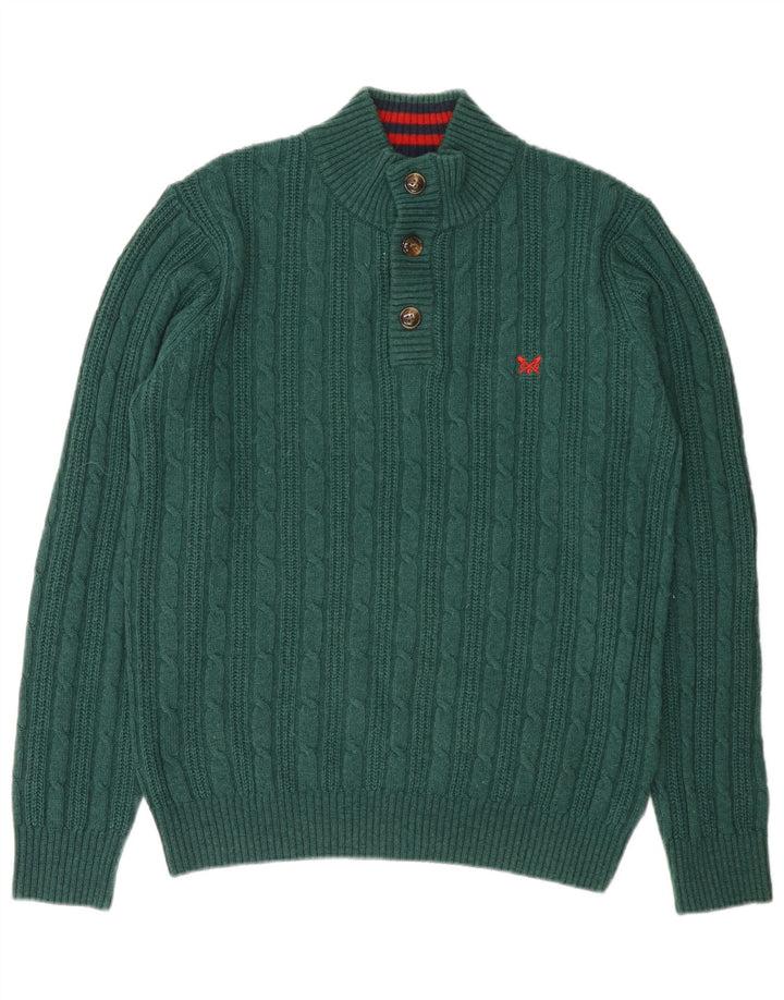 Crew Clothing Pull à col boutonné pour homme en nylon vert moyen