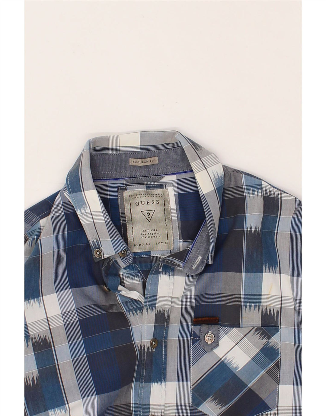 GUESS Mens Shirt Small Navy Blue Check Cotton Vintage Guess and Second-Hand Guess from Messina Hembry 