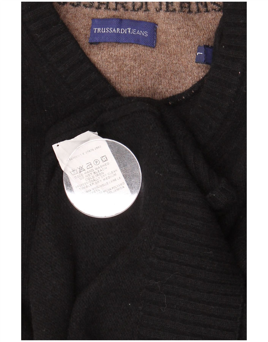 TRUSSARDI JEANS Pull Col V Homme Large Noir Laine