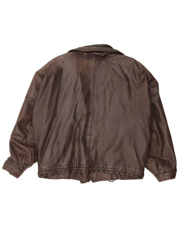 vintage Womens Crop Veste en cuir surdimensionnée IT 52 2XL Cuir Marron