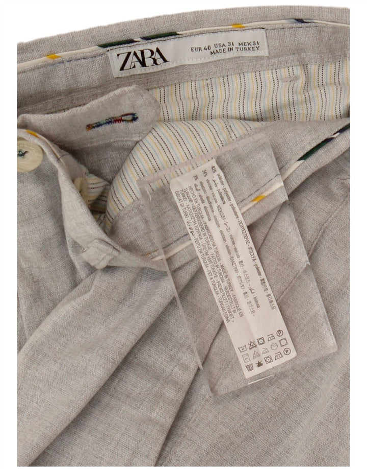 Zara Pantalon Chino Slim Fit Homme EU 40 Moyen W31 L29 Gris Polyester