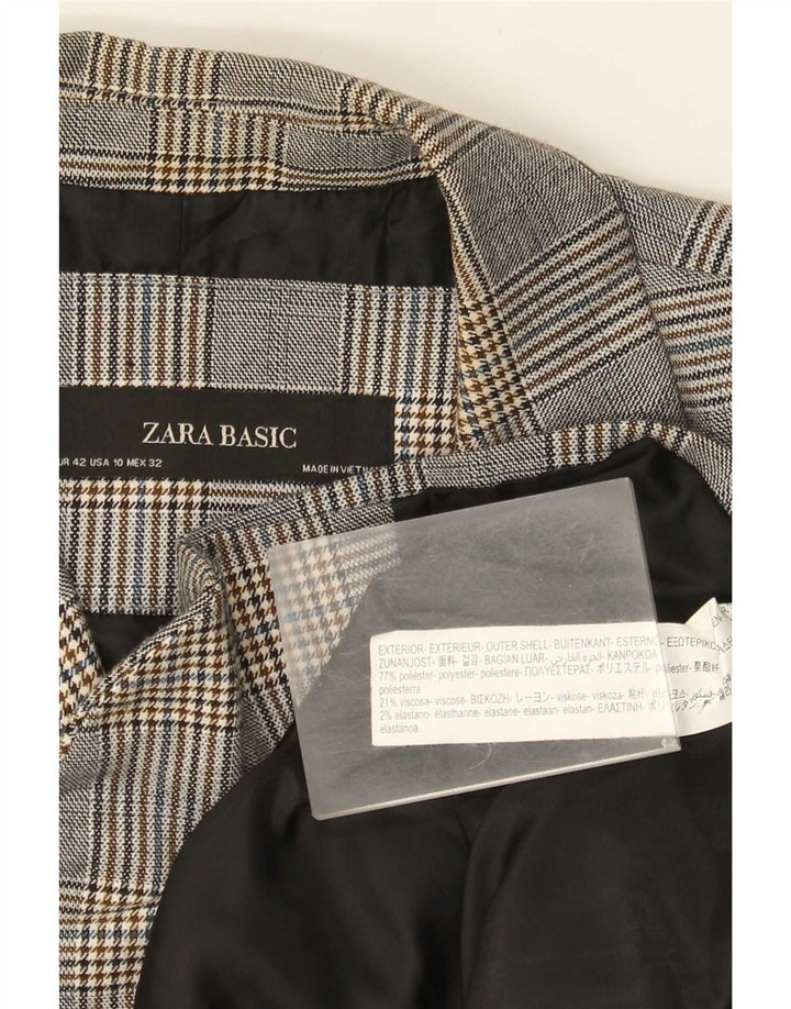 Zara Veste Blazer 1 Bouton Femme EU 42 Grand Gris Carreaux Polyester