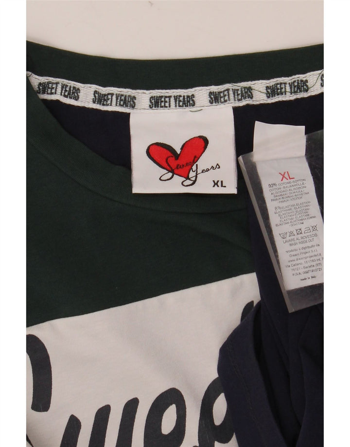 SWEET YEARS Haut graphique à manches longues pour femme UK 18 XL Bleu marine Colourblock