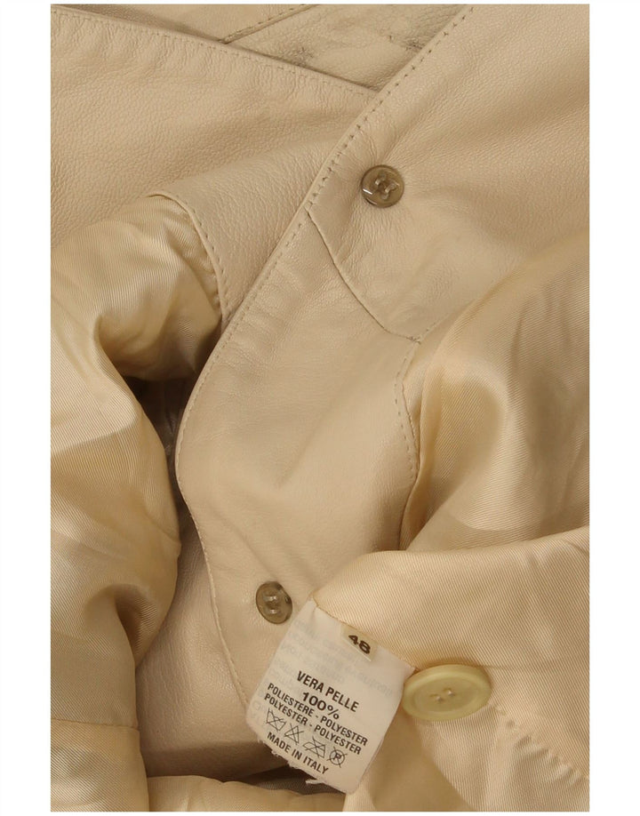 vintage Femme 3 Boutons Veste Blazer En Cuir IT 48 XL Cuir Beige
