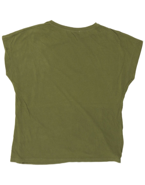 Zara Womens Graphic T-Shirt Top UK 16 Grand Kaki Coton