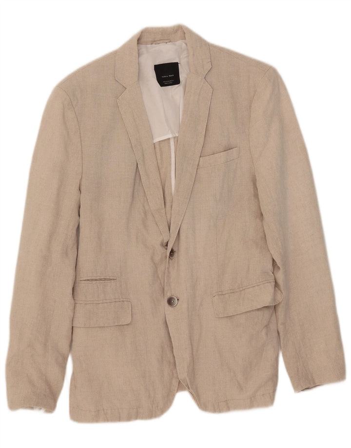 Zara Veste Blazer 2 Boutons Homme EU 46 Petit Lin Beige
