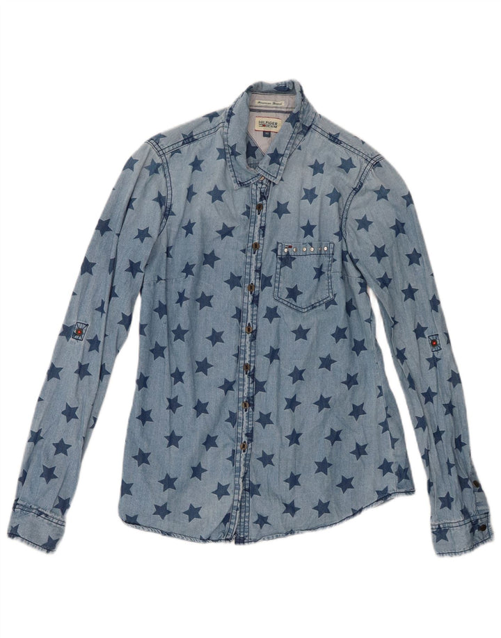 Tommy Hilfiger Chemise en jean à motif abstrait pour femme UK 6 XS Bleu