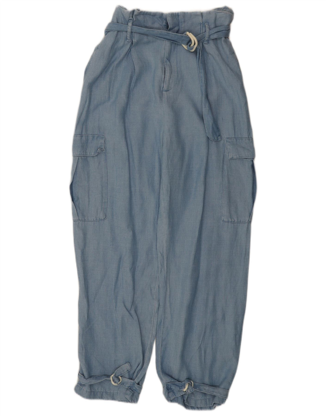 ZARA Pantalon cargo taille haute coupe ample pour femme Small W26 L26 Bleu