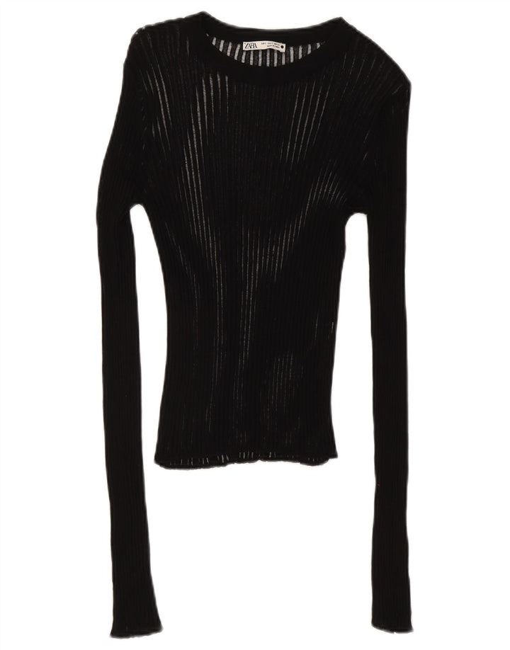 Zara Femme Top Manches Longues UK 8 Small Noir
