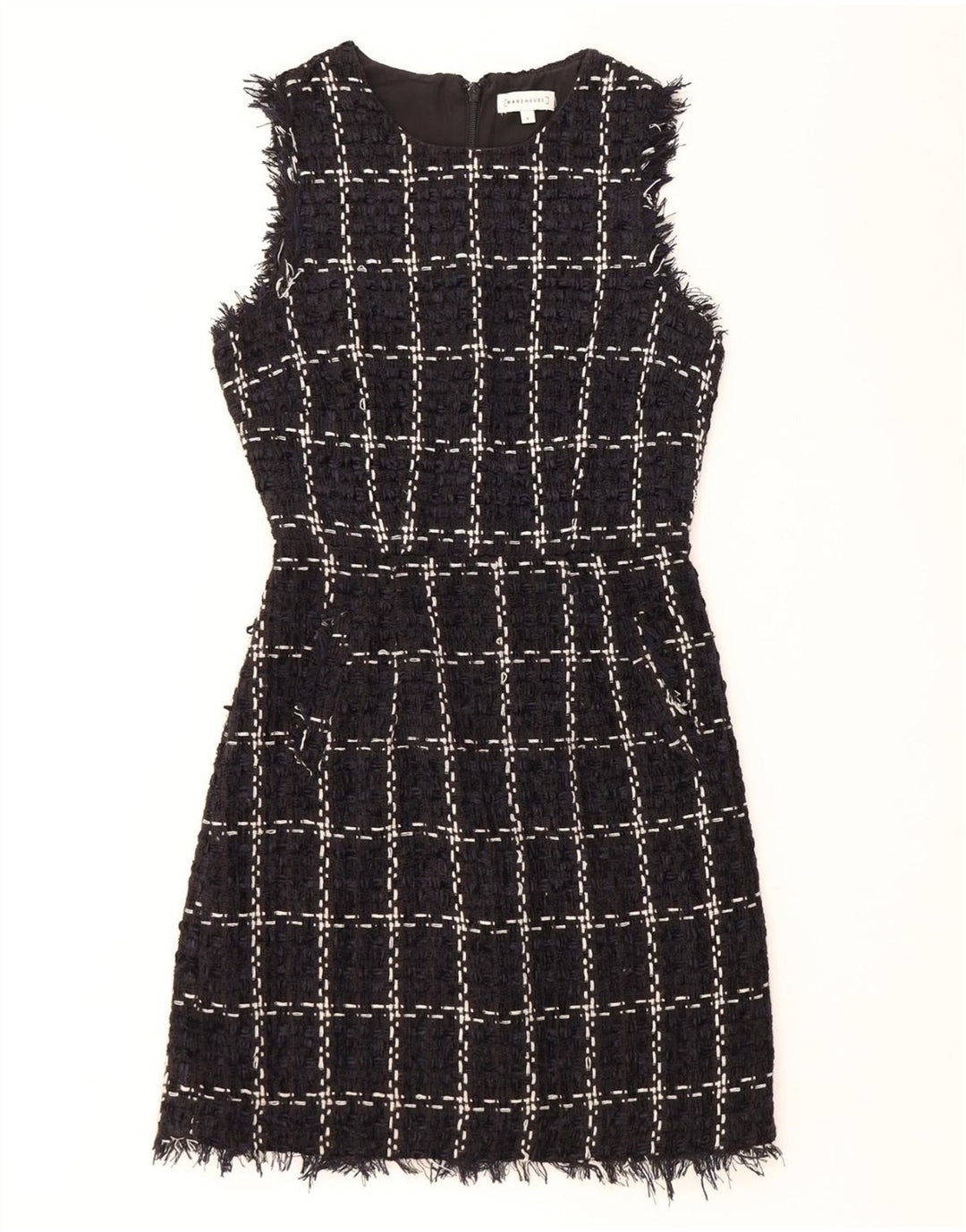 WAREHOUSE Robe fourreau sans manches pour femme UK 8 Petit carreaux bleu marine