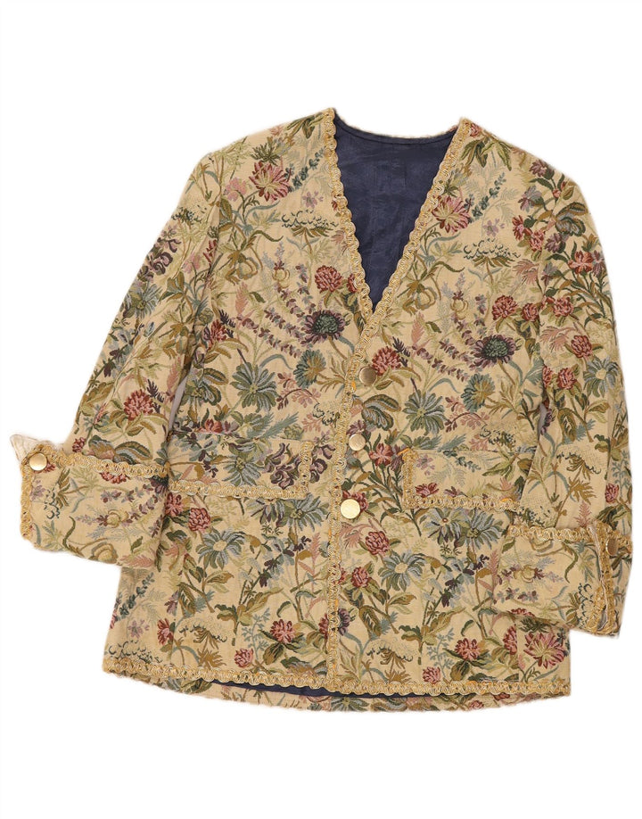 VINTAGE Femme 3 Bouton Blazer Veste UK 12 Moyen Beige Floral
