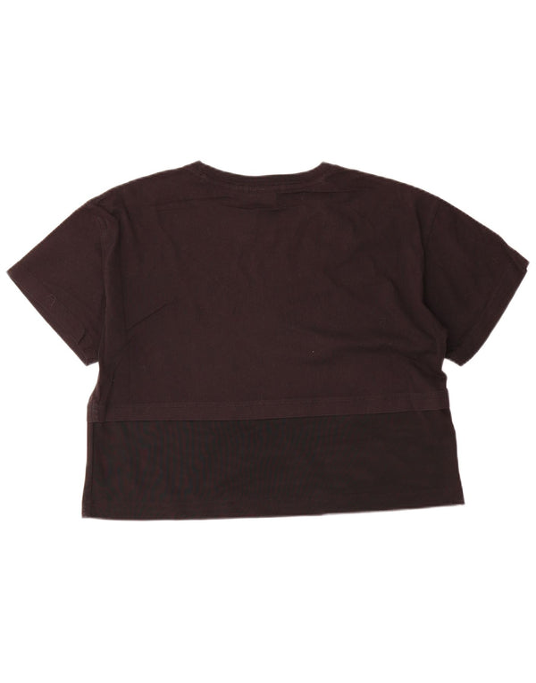 Champion Womens Crop T-Shirt Top UK 16 Large Noir Colorblock Coton