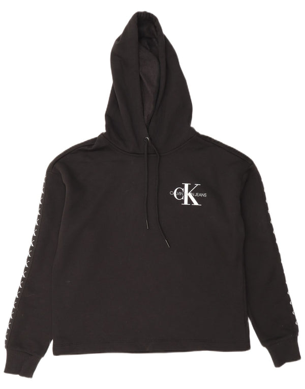 Calvin Klein Jeans Pull à capuche surdimensionné graphique pour femme UK 6 XS Noir
