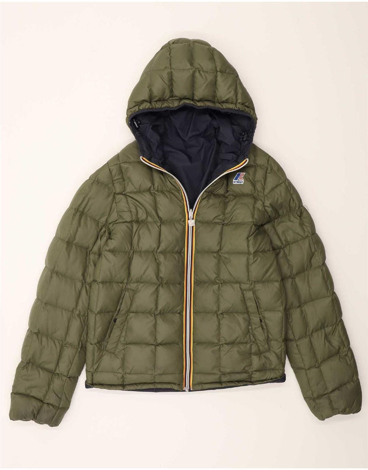 K-Way Veste matelassée réversible à capuche pour femme UK 14 Bleu marine moyen